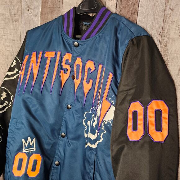 RUE 21 ANTISOCIAL Lightweight Letterman Jacket Blue Coat Men's Small - Picture 3 of 9